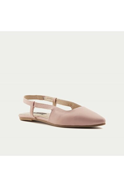 TOGO Pudra Pembe Hakiki Deri Kadın Arkası Açık Bantlı Babet Ayakkabı [060109]