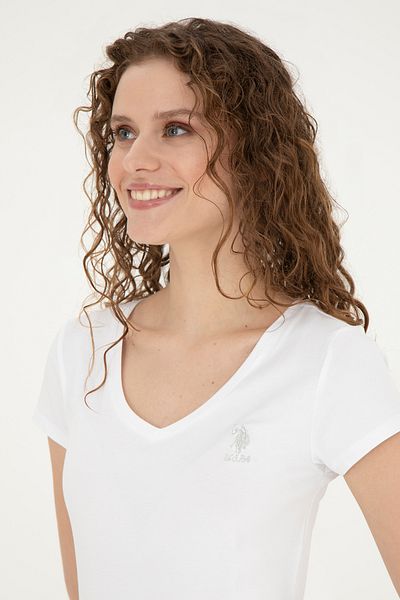 U.S. Polo Assn. Λευκό γυναικείο μπλουζάκι με λαιμόκοψη - 50280068 -VR013