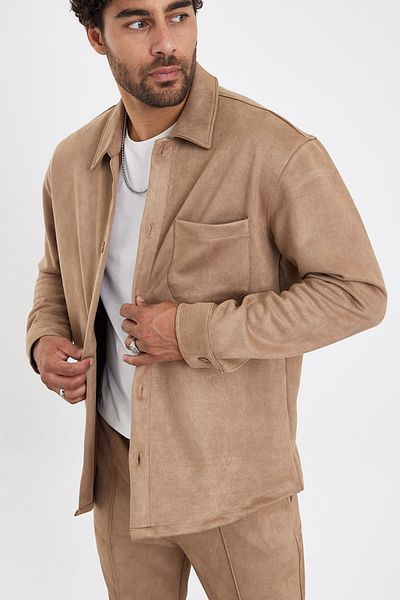 MADZEYMODA New Season Ανδρικό πουκάμισο με μονή τσέπη Scuba Mink Suede Mz19811