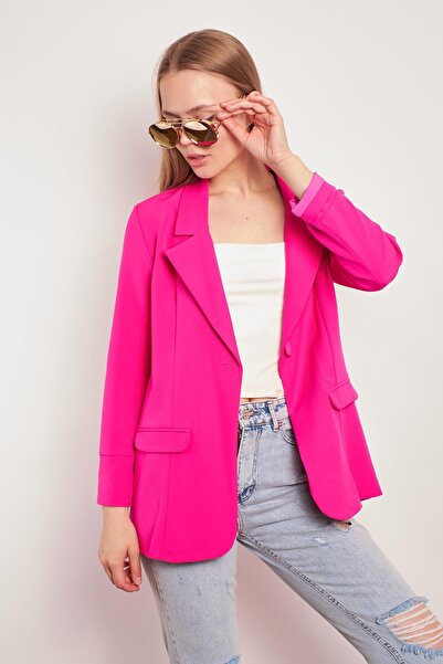 Jument Μπλέιζερ με γιακά και μανίκια με διπλωμένο κάλυμμα τσέπης Casual Boyfriend oversized Light ελαστικό ύφασμα Fabric Blazer Jacket-Fujya