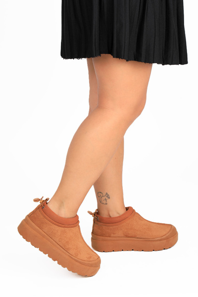 RENKLİBUTİK Kadın Mini Süet İçi Kürklü Kalın Taban Günlük Yarım Bot