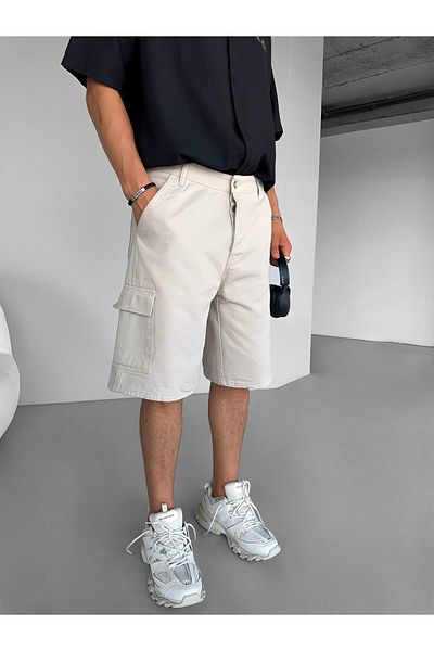 ablukaonline Ανδρικό σορτς Super Baggy Fit Cargo Pocket σε πέτρινο χρώμα