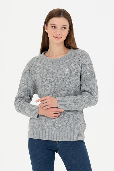 U.S. Polo Assn. Gray Melange Women's Sweater - Crew Neck 50277268 -Vr086