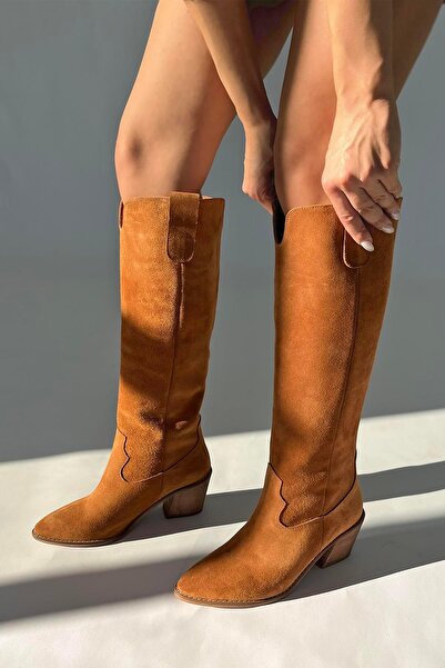 STRASWANS Nemy Kadın Sivri Burun Hakiki Süet Deri Çizme Taba