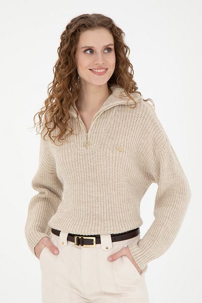 U.S. Polo Assn. Pulover de damă Sand Melange cu decolteu în V 50277299 -VR123