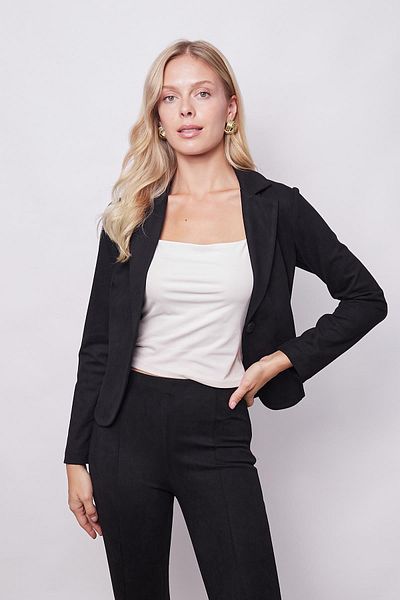 Jument Textura catifea - Jachetă neagră din lycra, mânecă lungă și design mono cu buzunare