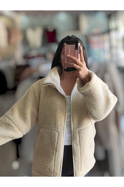 Sublime Butik Beige Stand Collar Plush Lined Coat