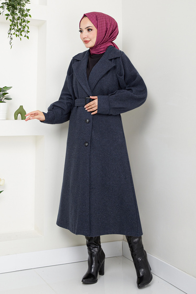 ModaMerve Laci Stamped Coat - Belted and Lined, 16124Bsk984-M