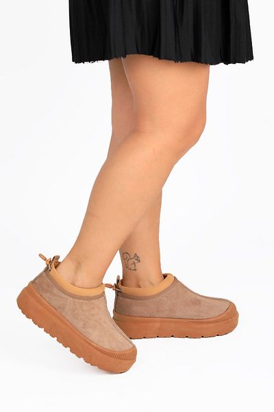 RENKLİBUTİK Women's Mini Suede Fur Lined Thick Sole Daily Ankle Boots
