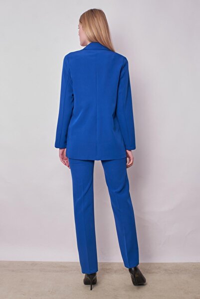 Jument Women's Collared Pocket Flap Long Sleeve Lightweight Lycra Fabric Oversize Blazer Jacket (Pants Jument 40075)-