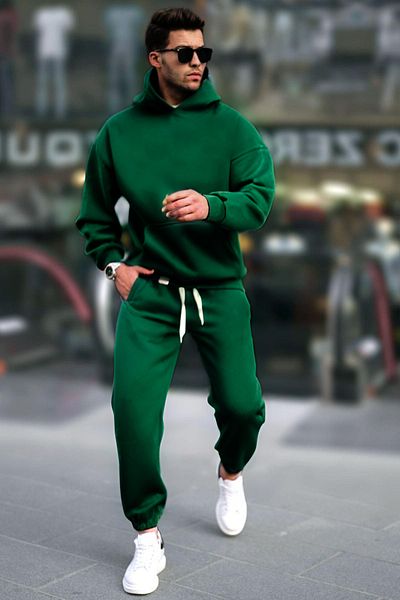 BayBayan Ανδρικό σετ φόρμας 3 κλωστών Jogger με κουκούλα καγκουρό με τσέπες
