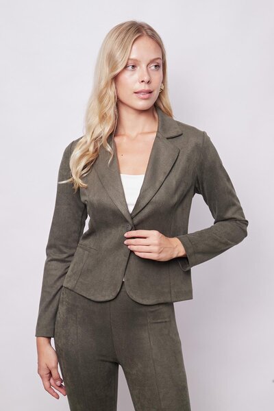 Jument Women's KhakiBlazer- Velvet Texture, Lycra, Soft,FlatoPocket, Long Sleeve, ButtonedMonoJacket