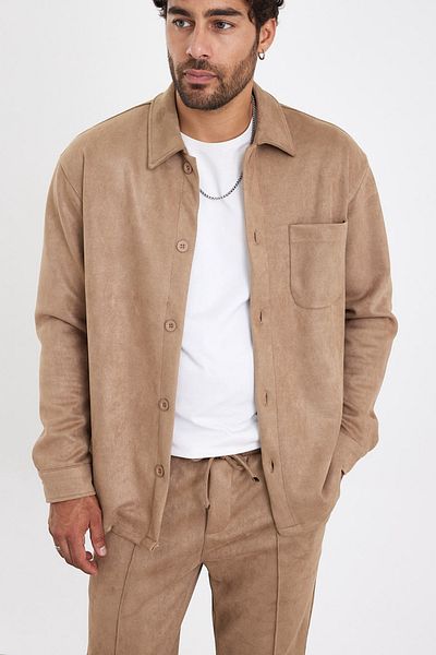 MADZEYMODA New Season Ανδρικό πουκάμισο με μονή τσέπη Scuba Mink Suede Mz19811