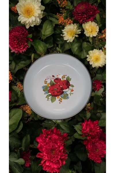 emaye market Emaye Muhallebi Yemek Kahvaltı Tabak Desenli 22cm , Çukur Tabak, Salata Tabak, Cips Tabak 6lı Set