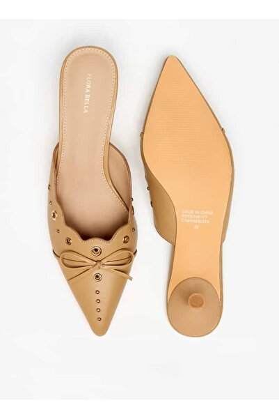 Flora Bella by Shoexpress Flora Bella Eyelet Tetxured Slip-On Mules with Bow Applique and Cone Heels