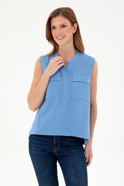 U.S. Polo Assn. Tricou de damă albastru închis fără mâneci cu guler judecător 50283361 -vr032