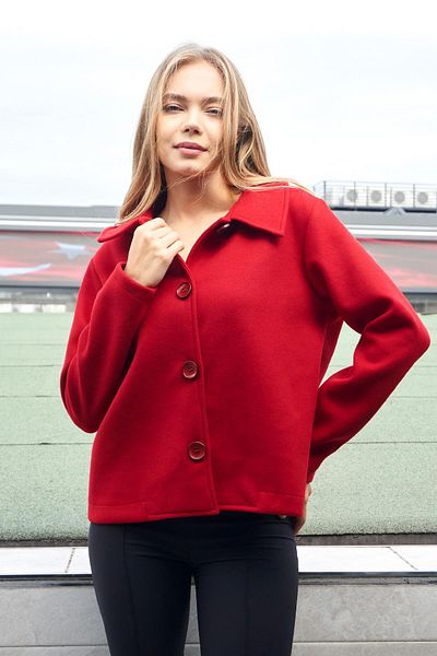 Jument Red Long Sleeve Collared Thick Stamped Short Coat