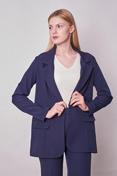 Jument Women's Collared Pocket Flap Long Sleeve Lightweight Lycra Fabric Oversize Blazer Jacket (Pants Jument 40075)-