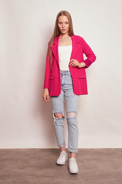 Jument Γιακά μανίκι διπλωμένη τσέπη Clamshell Loose Boyfriend Oversize Ελαφρύ ύφασμα Lycra Blazer Jacket-magenta