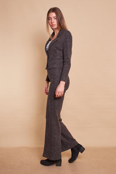 Jument Woolen Light Flexible Fabric Patterned Winter Collar Long Sleeve Short Blazer Jacket - Khaki Diagonal