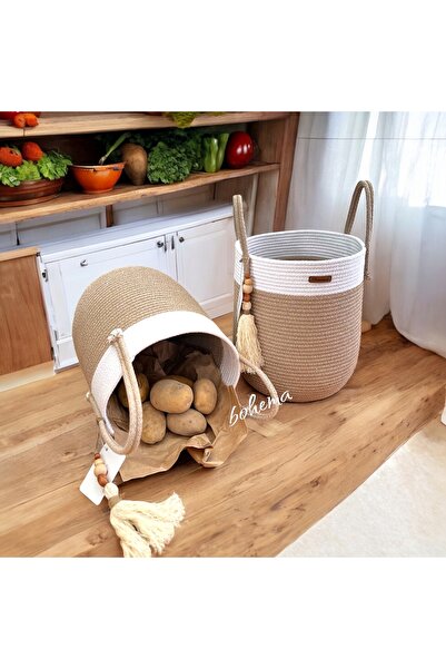 Bohemahomedecor 1 Adet Patates Soğan Sepeti,mutfak Düzenleyici Sepet Hasır Sepet