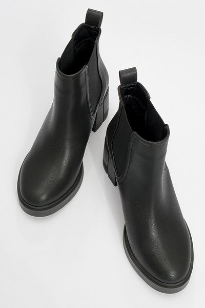 LuviShoes Loves Black Leather Elastic Women's Thick Heeled Boots