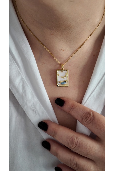 Selen Aksesuar Çelik Mineli Tarot Kolye