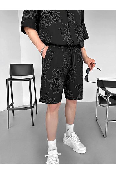 ablukaonline Men's Black Baggy Fit Printed Shorts