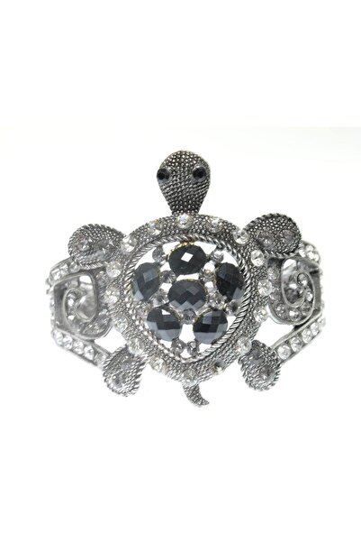Hd Marketim Kadın Gümüş Renk Otantik Taşlı Kaplumbağa Kelepçe Metal Bileklik ...