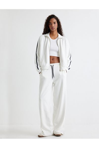 Koton Stand Collar Zippered and Stripe Detailed Pocket Sweatshirt