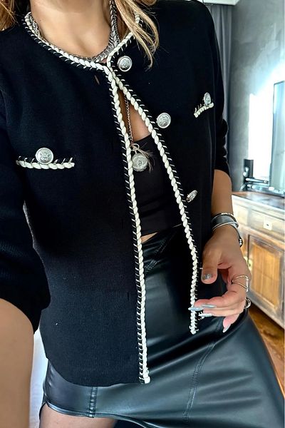 Pulli Collection Cardigan negru cu frânghie răsucită - PLL-89