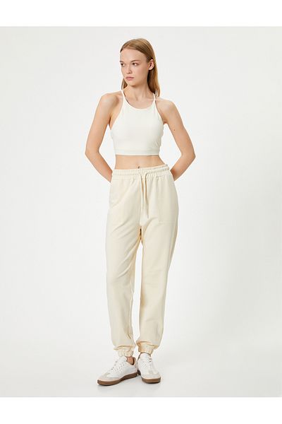Koton Jogger Jogginghose Sport Hohe Taille Tasche Bindegürtel Baumwolle Bequeme Passform