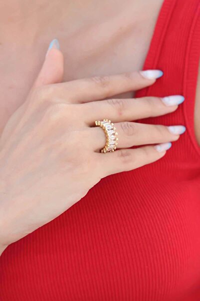 Bernami Special Zircon Stone Baguette Gold Color Women's Ring Deal!! !