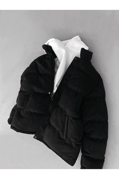 ablukaonline Ανδρικό παλτό Nubuck με επένδυση μαύρο