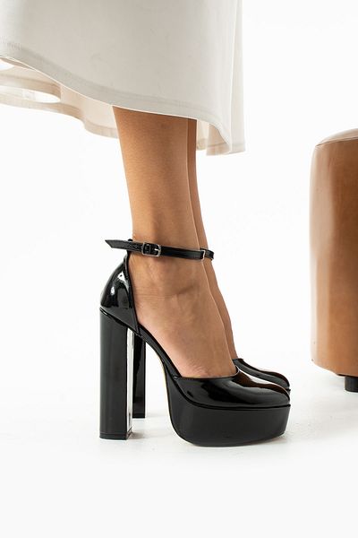 La Limar Pantofi de dama cu toc inalt de 14 cm din piele lacuita neagra cu platforma de 4 cm