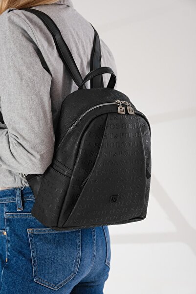 Waddell Дамска черна раница с 9 отделения с релефен принт