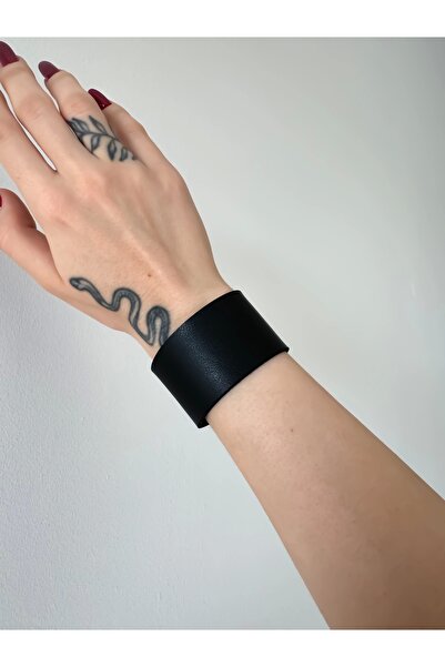 DarkellaStore Gotik Punk Suni Deri Kalın Düz Deri Bileklik (UNISEX BEDENLİ)