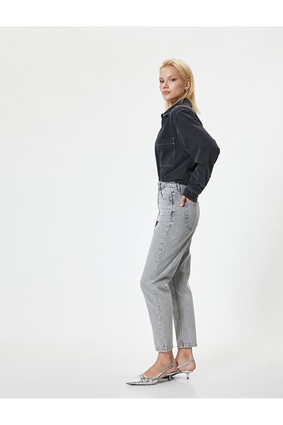 Koton High Waist Jeans Straight Leg Pocket - Mom Jean