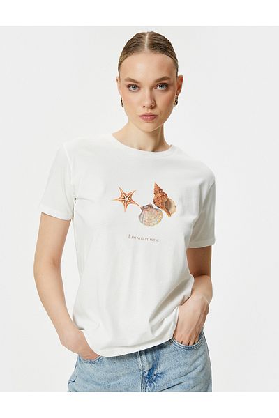 Koton Tricou imprimat, cu mânecă scurtă, cu decolteu, bumbac