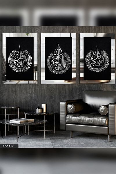 Evinemoda Ayetel Kürsi Felak Nas Silver 3 piese pictură cu oglindă din plexiglas