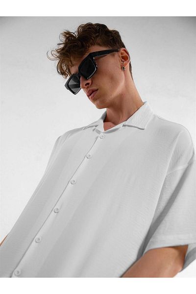 ablukaonline Ανδρικό κοντομάνικο πουκάμισο Oversize Basic Λευκό
