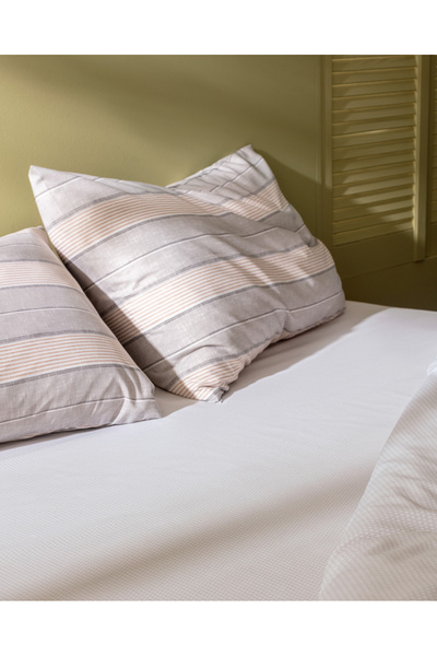 Madame Coco Marc King Size Grey/beige Cotton Printed Duvet Cover Set