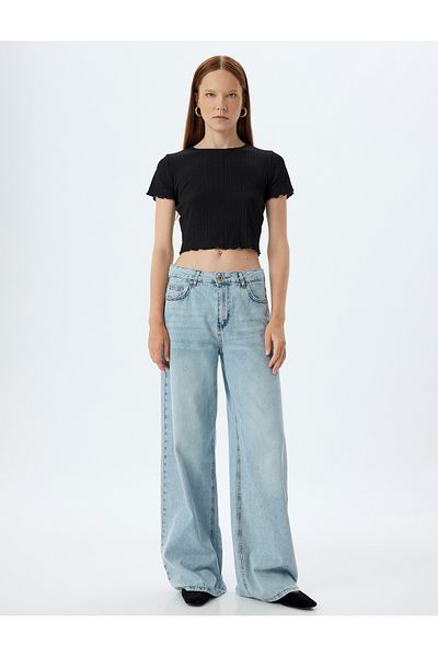 Koton Basic Crop T-Shirt Short Sleeve Crew Neck Slim Fit