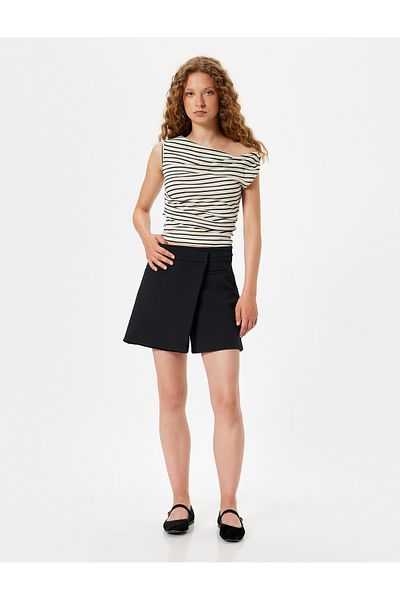 Koton Boat Neck Draped Slim Fit Off-the-Shoulder T-Shirt