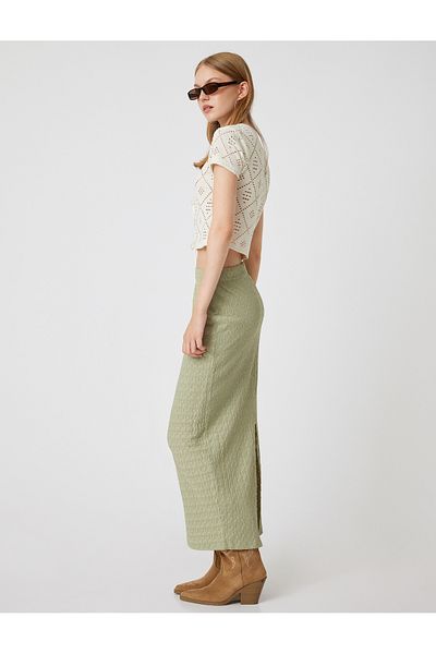 Koton High WaistMidiPencil Skirt - Slit Detail and Textured