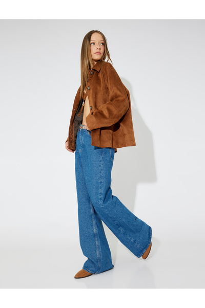 Koton Süet Görünümlü Ceket Cep Detaylı Fermuarlı Klasik Yaka