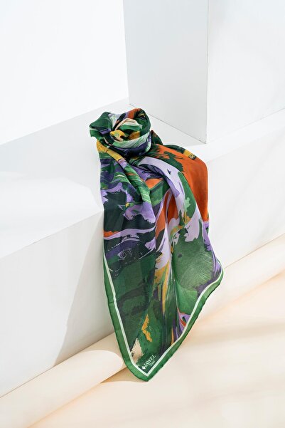 JAWEL 90X90 cm Soft Women's Scarf - Digital Printed Brush Pattern