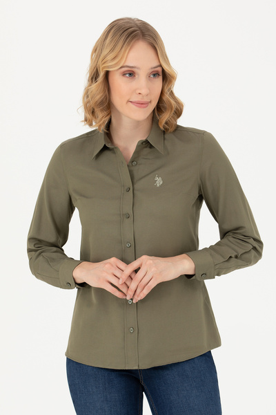 U.S. Polo Assn. Γυναικείο Σκούρο Χακί Μακρυμάνικο Βασικό Πουκάμισο 50277630-V...