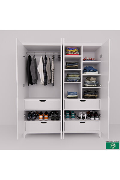 barisbo design Elbise Dolabı 4 Kapaklı Geniş Depolama Alanlı