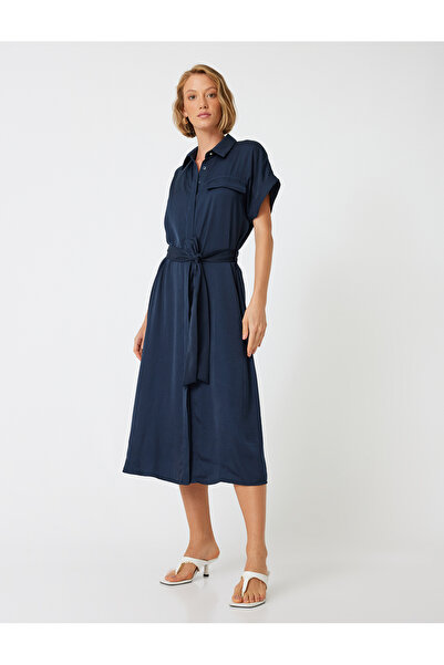 Koton Rochie cămașă midi din țesătură Aerobin - Detaliu curea, mânecă scurtă